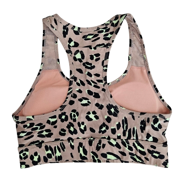 Fabletics On The Go Athletic Sports Bra Nude Leopard Medium Impact Racerback - Picture 3 of 8